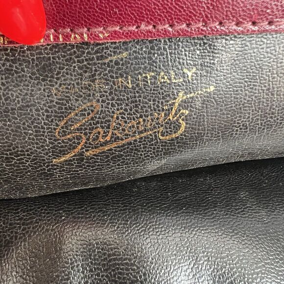 Sakowitz Saks Clutch Cranberry Marlot Burgundy Italian Leather Handbag Italy - Picture 9 of 16